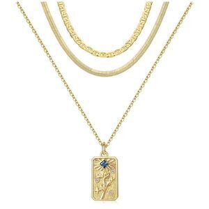 March Birth Month 3-Layered Flower Necklaces 14K Gold Plated Jewelry
